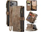 Custodia In Pelle Per Iphone 17 Pro Max, Custodia In Finto Cuoio Con Cerniera, Chiusura Magnetica, Tasca Per Carte, Supporto, Custodia A Portafoglio Marrone