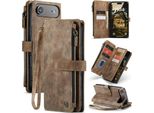 Custodia In Pelle Per Iphone 17 Air, Custodia In Finto Cuoio Con Cerniera, Chiusura Magnetica, Tasca Per Carte, Supporto, Custodia A Portafoglio Marrone