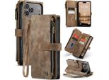 Custodia In Pelle Per Iphone 17 Pro, Custodia In Finto Cuoio Con Cerniera, Chiusura Magnetica, Tasca Per Carte, Supporto, Custodia A Portafoglio Marrone