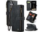 Custodia In Pelle Per Iphone 17, Custodia In Finto Cuoio Con Cerniera, Chiusura Magnetica, Tasca Per Carte, Supporto, Custodia A Portafoglio Nera