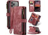 Custodia In Pelle Per Iphone 17 Pro Max, Custodia In Finto Cuoio Con Cerniera, Chiusura Magnetica, Tasca Per Carte, Supporto, Custodia A Portafoglio Rosso