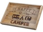 Gilde Tablett, Rechteckig, "Camping"", Schriftzug, Wohnwagenmotiv, Mangoholz, Naturfarben, , L. 28 Cm, B. 43 Cm, H. 5 Cm 50812/Abverkauf Nur Solange Vorrat Reicht"