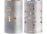 Gilde Windlicht (Led), Zylindrisch, "Indio"", Spruch, Glas, Grau, , 2 StüCk Wie Abgebildet, H. 18 Cm, D. 10 Cm 44933/Abverkauf Nur Solange Vorrat Reicht"