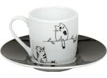 KöNitz Funny Cats Espresso Set, 2-Tlg., Espresso Tasse, Becher, Untertasse, Porzellan, Katzen, 85 Ml, 11 5 053 2075