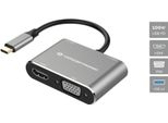 Conceptronic DONN16G Conceptronic 4-1 Dock USB-C->HDMI, USB3.0, Vga, 100WPD 15 Cm Gr