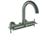 Grohe 2-Griff-Wannenbatterie Atrio 25268 Wandmontage Kreuz-Griff Satin Steel, 25268MS0 25268MS0