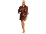 Vestaglia Da Donna A Kimono Corto In Raso; Marrone Xl