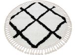 Tappeto Berber Cross Cerchio Bianca Frange Berbero Marocchino Shaggy Bianca Ruota 160 Cm