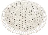 Tappeto Berber Syla B752 Cerchio Puntini Crema Frange Berbero Marocchino Shaggy Beige Ruota 120 Cm
