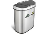 Rijoka Sensor Cestino Per Rifiuti 70L - Con 2 Scomparti Da 35L - Acciaio Inox - Separazione Dei Rifiuti - Chiusura Ammortizzata - Senza Impronte Digitali - Design Moderno