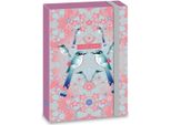 Ars Una Scatola Porta Quaderni A4, Cartella Porta Quaderni Per Zaini, Con Elastico E Alette Interne, Birds, Rosa, Per Ragazze