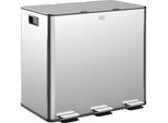 Homcom Cestino Per Rifiuti Da Cucina Con 3 Scomparti, 3 X 15 L, Acciaio Inox, Cestino Per Rifiuti Da Cucina Con Pedali, Coperchio A Chiusura Morbida E Cestino Estraibile, Per Camera Da Letto, Ufficio, Soggiorno, Argento