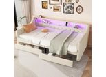 Lvhom Daybed 90X200Cm Con Led&Usb, Daybed Con 2 Cassetti, Divano Letto Con Contenitore, Letto Singolo Imbottito Letto Per Ragazzi, Beige