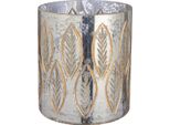 Gilde Windlicht, Zylindrisch, "Gardo"", Blattdesign, Glas, Goldfarben, , H. 20 Cm, D. 18 Cm 59118"