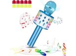 Laqula Wireless Bluetooth Microfono Karaoke Led Lights Portatile Portatile Canto Macchina Altoparlante Giocattolo Regali Bambini Adulti (Blu,