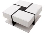 Tavolino Quadrato Fortuna Lai In Look Lucido, Con 4 Cassetti, Design Unico, Spazio Di Archiviazione Sottostante, Bianco