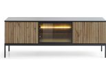 Porta Tv Moderno Con Frontale Rigato, 154×56×39 Cm, Nero / Rovere Wotan