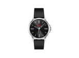 Quarzuhr Hugo "Smooth", Schwarz, Silberfarben, Armbanduhren, Herren, Quarzuhr, Armbanduhr, Herrenuhr, Lederarmband, Analog