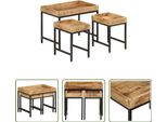 The Living Store Set Tavoli 3 Pz. Legno Massiccio Di Mango E Ferro Grezzo