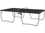 Tischtennisplatte Outdoor, Klappbar Tischtennistsich mit Netz, Rollen, 2 Tischtennisschlägern und 3 Bällen, Stahl, Schwarz, 274 x 152,5 x 76 cm