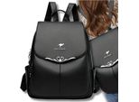 Camerazar Elegante Zaino Urbano Nero Da Donna In Ecopelle Con Motivo A Cigno.