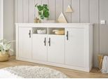 Sideboard Home Affaire "Ravenna", Weiß (Pinie Weiß Dekor), B:201Cm H:100Cm T:44Cm, Sideboards, Sideboard, Im Romantischen Landhausstil, Griffe Aus Metall, Breite 201 Cm