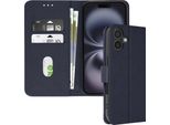 Avizar, Custodia In Pelle Finta Con Funzione Di Supporto Per Apple Iphone 16, Blu Scuro