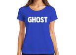 Ghost Halloween Ghost Spooky Retro Minimalist Cartoon Ladies T-Shirt, Blu, L