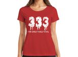 I'm Only Half Evil Halloween Saying Funny Scary Devil Gothic Ladies T-Shirt, Rosso, 3XL