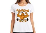 Maglietta Da Donna Pumpking Iron Halloween Pumpkin Fitness Weightlifting Gift, Bianca, Xxl