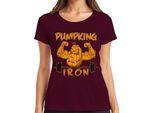 Maglietta Da Donna Pumpking Iron Halloween Pumpkin Fitness Weightlifting Gift, Borgogna, Xxl
