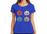 Maglietta Da Donna Halloween Pumpkin Faces Vintage Retro Grunge Pumpkin Face, Blu, Xxl