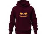 Halloween Grinning Skull Glowing Neon Yellow Horror Glowing Felpa Con Cappuccio Unisex, Borgogna, Xl