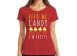 Feed Me Candy And Tell Me I'm Pretty Halloween Candycorn Kinder Damen T-Shirt, Rot, S