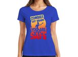 Zombies Eat Brains You Are Safe Halloween Horror Zombie Gift Ladies T-Shirt, Blu, Xxl
