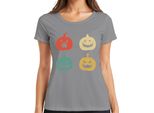 Maglietta Da Donna Halloween Pumpkin Faces Vintage Retro Grunge Pumpkin Face, Grigio, Xxl