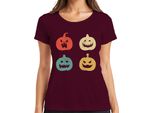 Maglietta Da Donna Halloween Pumpkin Faces Vintage Retro Grunge Pumpkin Face, Borgogna, Xxl