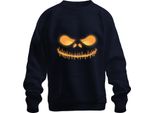 Halloween Grinning Skull Glowing Neon Yellow Horror Glowing Felpa Unisex Pullover, Navy, 3XL
