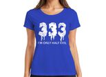 I'm Only Half Evil Halloween Saying Funny Scary Devil Gothic Ladies T-Shirt, Blu, 3XL