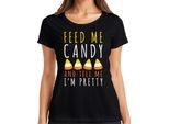 Feed Me Candy And Tell Me I'm Pretty Halloween Candycorn Kinder Maglietta Da Donna, Schwarz, L