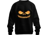Halloween Grinning Skull Incandescente Giallo Neon Horror Incandescente Felpa Unisex Pullover, Nero, 3XL