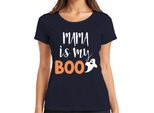 Mama Is My Boo Halloween Mum Gift Ghost Funny Family Ladies T-Shirt, Navy, L