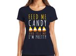 Feed Me Candy And Tell Me I'm Pretty Maglietta Halloween Candycorn Kinder Donna, Navy, M