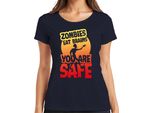 Zombies Eat Brains You Are Safe Halloween Horror Zombie Gift Ladies T-Shirt, Navy, Xxl