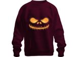 Halloween Grinning Skull Glowing Neon Yellow Horror Glowing Felpa Unisex Pullover, Borgogna, 3XL