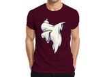 Maglietta Da Uomo Halloween Ghost Dab Cartoon Ghost Haunted House Spooky Dabbing, Borgogna, S