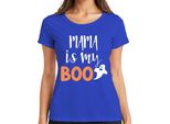 Mama Is My Boo Halloween Mum Gift Ghost Funny Family Ladies T-Shirt, Blu, L