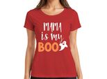 Mama Is My Boo Halloween Mum Gift Ghost Funny Family Ladies T-Shirt, Red, L