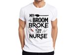 Maglietta Da Uomo "My Broom Broke Halloween Nurse Gift Funny Witch"", Bianca, 3XL"