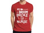 Maglietta Da Uomo "My Broom Broke Halloween Nurse Gift Funny Witch"", Rosso, S"
